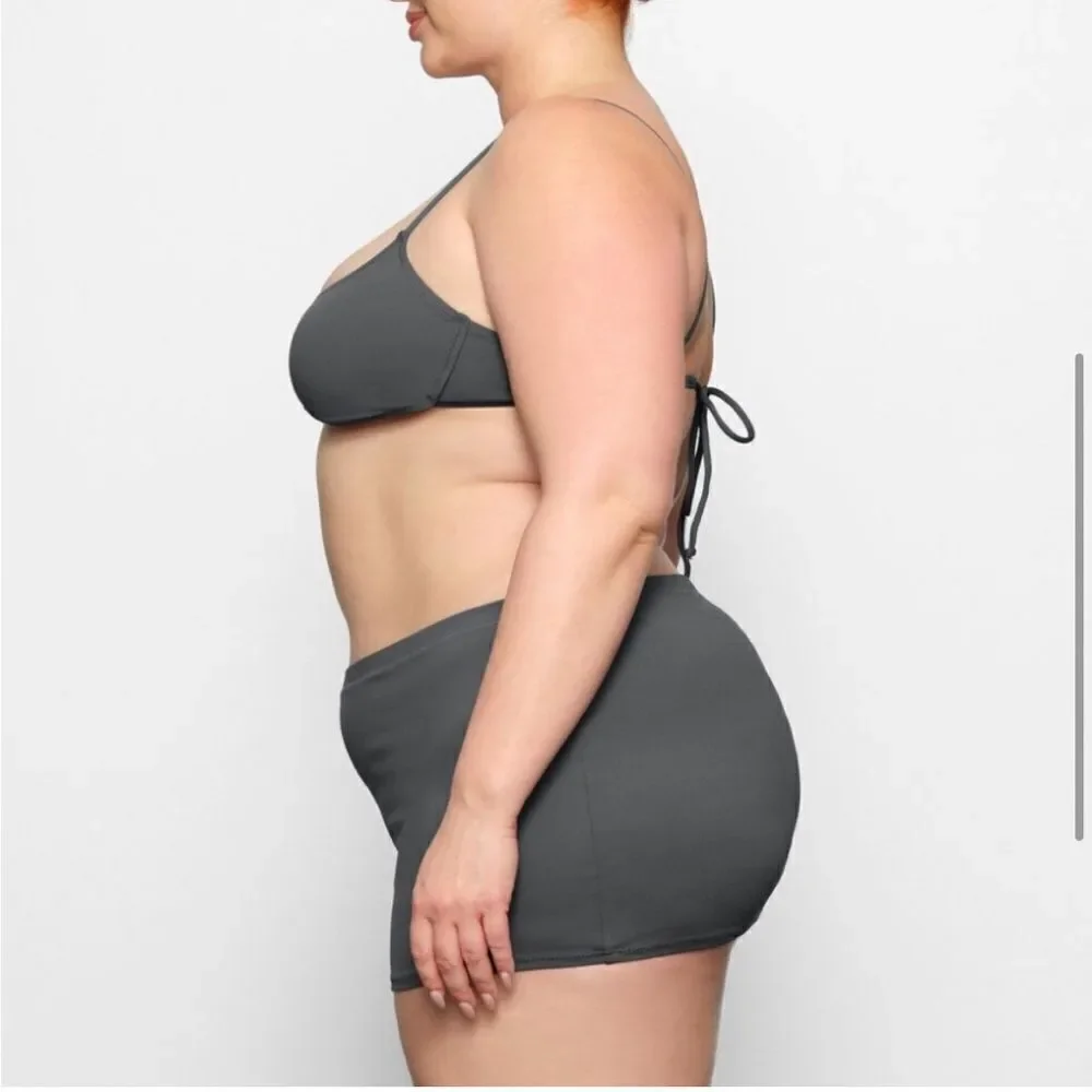NWT SKIMS Recycled Swim Micro Mini Skirt In Gunmetal Gray Swimsuit Skirt